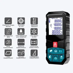 real instruments Laser Measure Device 50M/165ft Laser Distance Measure Portable Handle Digital Measure Tool Range Finder With 4 Line Larger Backlit LCD Display Non-magnetic Electronic Level image 4