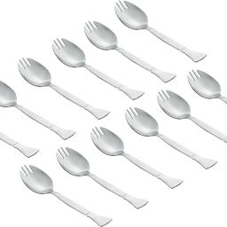 Spoon Cum Fork (Spork) for Soupy Noodles, Salads, Fruits Stainless Steel Table Spoon Set-image-59