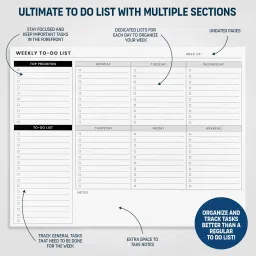 ttwone Weekly To Do List Planner Pad,Desk Notepad with Multiple Sections A4 Note Pad Undated Tear Off Notepad Calendar,Habit Planning Tracker 60 Pages image 4