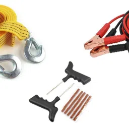 Emergency 3 in 1 Set of Car Battery Booster Starter Jumper Cable, Vehicle Auto Towing Tow Rope, and Tubeless Tyre Puncture Kit Combo-picture-7