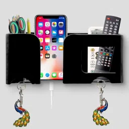 Wall Mount Mobile Stand Remote Stand with Extra Space for 2 Mobiles - Black-picture-0