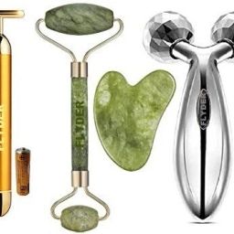 Gold Energy Beauty Bar Electric Vibration Facial Massage Roller, T-Shaped Anti Wrinkle Massager, With 3D Manual Roller Face Body Massager With Anti Aging 100% Natural Jade Stone Smooth Facial Roller Massager With Gua Sha Facial Tools.-15