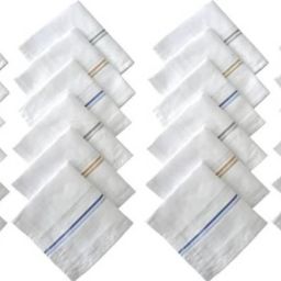 YIMK 100% Cotton Premium Collection Handkerchiefs For Men - Pack of 24 - White Striped ["White"] Handkerchief-image-70