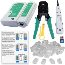 Inditrust Rj45 Crimping Tool, 9W battery, KD-1 Punch Down Tool, Lan Cable Tester, Ethernet Color Coding & 50 Pcs RJ45 Connectors Combo Set-23