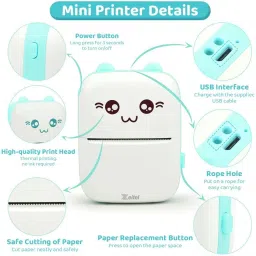 KAMALY Pocket Thermal Label Printer for Android & iOS System with 5 roll of paper Bluetooth printer image 2