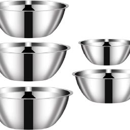 Pack of 5 Stainless Steel Kitchen Dining Table Dinner Lunch Serving Decorative Mixing Food Vegetable Fruit Dinner Set-19