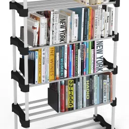 Cady Premium Metal Stackable and Durable Multipurpose Rack (Black) (6 Shelves) Metal Open Book Shelf-2