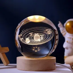3D Solar System LED Lighted Planets Model Crystal Ball Lamp- with Wooden Base Night Lamp-11