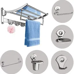 Stainless Steel 18" Towel Rack,Stand,with 5 pcs Bathroom Accessories Set(Combo) Silver Towel Holder-image-10