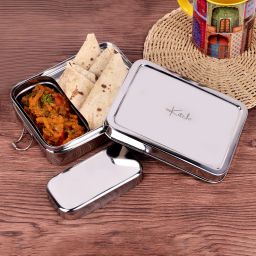 Stainless Steel Square Lunch Box | Tiffin Box with Steel Inner Small Box 1 Containers Lunch Box-image-6