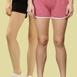 Pack of 2 Solid Women Pink, Black Regular Shorts-image-45