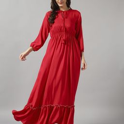 krunal raiyani Women Fit and Flare Pink Maxi/Full Length Dress-picture-17