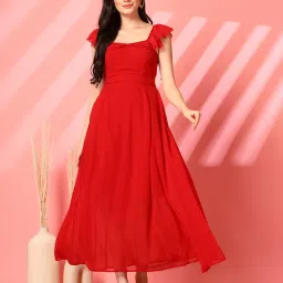 Women Fit and Flare Red Maxi/Full Length Dress-image-65