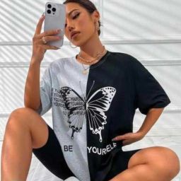 Women Graphic Print, Typography Round Neck Cotton Blend Black, White T-Shirt-image-5
