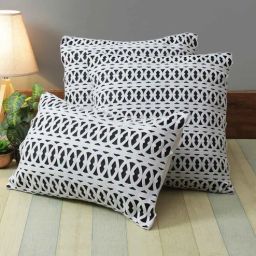 romee Black Polyester Abstract 16x16 inches Cushion Cover (3Pc)-picture-10