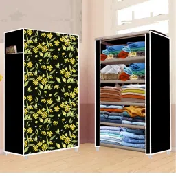 5 Shelf Foldable Collapsible Wardrobe Storage Organizer Almirah Cloth Rack PP Collapsible Wardrobe-image-36
