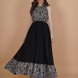 indianic Women Fit and Flare Black Maxi/Full Length Dress-picture-36
