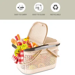 milton Polypropylene Pluto Picnic Basket with Two Side Opening Lid and with Handles Storage Basket image 4