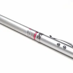 Crazycute Plastic Multifunction 5 in 1 LED Flashlight Torch Red Laser Pointer Ballpoint Pen with Case (Silver)-26