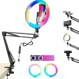 BROLAVIYA Overhead 3D LED 10 Inch RGB Ring Light, 2 Way Base Clamp, 1/4" Ball Head Mobile Holder-21