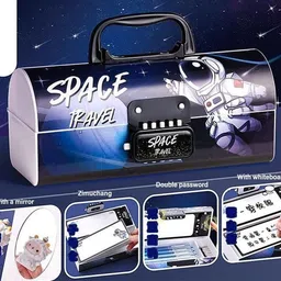 radhey preet Astronaut, Space, UFO, Star Galaxy Print Password Protect Pen, Pencil Storage Compass Box, Price for 1 pc, (RP1208(40)) Art Plastic Pencil Box-picture-21
