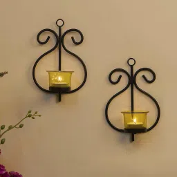 Metal Decorative Wall Sconce Candle Holder, Pack of 2 Iron Tealight Holder Set-image-1