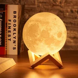 3D Moon Touch Sensor with Wooden Stand Bedroom Table Lamp-5