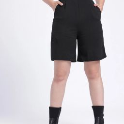 Solid Women Black Basic Shorts-image-8