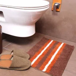 Orange Geometric Microfibre 23x15 Inches AntiSkid Bath Mat by Luxe Home International-picture-18