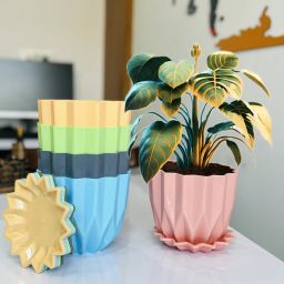Crystal Flower Pots with tray for Home & Decoration Planters, Terrace, Garden Plant Container Set-image-33
