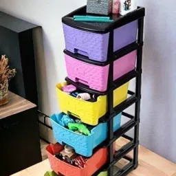 risem international Kithchen Trolley Storage Drawer Multi Color Stone Drawer 6 Layer Plastic Kitchen Trolley image 3