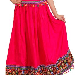 Women Embroidered Flared Pink Skirt-image-5