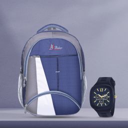 Bags 36 liters Dark Blue Backpack & Square Dark Blue Analogue Watch School Bag-image-3