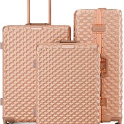 Hard Body Set of 3 Luggage 8 Wheels - Headliner Polycarbonate Luggage Trolley Bag (Size-20, 24" & 28") Rose Gold - Pink-13