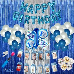 Baby boy first/1st happy birthday party decorations combo/kit blue theme-image-59