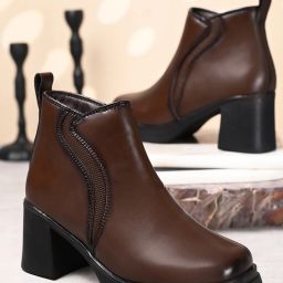 Women Brown Square toe & Block heel Chelsea Boots Boots For Women-17