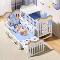 Wooden Cot For Baby / Sleeping Bed for kids, Infants & Toddlers with Lock Wheels Cot-image-23