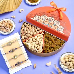 Designer Rakhi Joyful Dry Fruit Hamper with Rakhi Set of 4 Assorted Rakhi Set-image-20