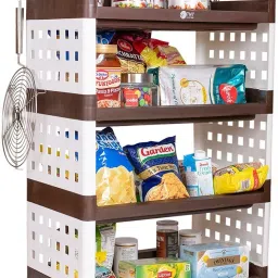 4 Tier Multi-Purpose Storage Organizer Rack for Home with Wheels Plastic Kitchen Trolley-image-11