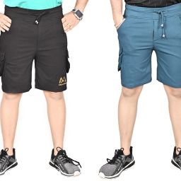 Pack of 2 Solid Men Black, Blue Casual Shorts-image-80