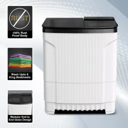 godrej 8 kg 5 Star with Tri- Roto Scrub Pulsator Washing Machine Semi Automatic Top Load Black, White image 2