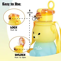 karioxcraft Push Button Open Teddy Water Sipper Bottle with Stickers and Adjustable Strap 800 ml Bottle image 2