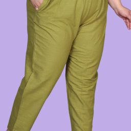 Women Regular Fit Green Pure Cotton Trousers-image-84