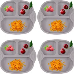Pack of 4 Self-Feeding Baby Dish With Suction Cups,Toddler Plates,Microwave Safe- Silicone-25