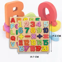 little mind Wooden 3 In 1 Alphabet ABC Number Shape Puzzles Board (20*20CM) image 2