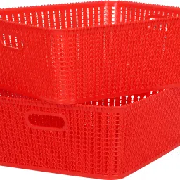 Set of 2 | Medium | Red | Multipurpose Sturdy Woven Storage Baskets Organiser for Kitchen, Office, Stationary, Cosmetics Plastic Fruit & Vegetable Basket-17