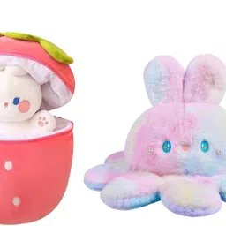 Zipper Fruit Strawberry Bunny Rabbit With Rainbow Octopus plus toy Pack Of 2 - 30 cm-picture-15