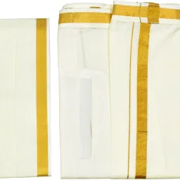 TUNI MANI Gold Jari Velcro Pocket Vesti with Jari Towel Solid Men Dhoti-image-40