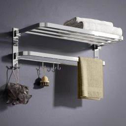 Stainless Steel Folding 24 Inches Large Towel Rack for Bathroom Storage Rack 24 inch 1 Bar Towel Rod-image-42