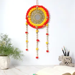 Handmade Round Pompom Wind chime, Wall Hanging Dream Catcher Wool Dream Catcher-33